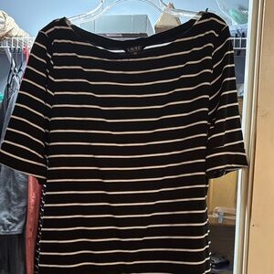 Lauren Ralph Lauren Black and White Striped Top Quarter Sleeve